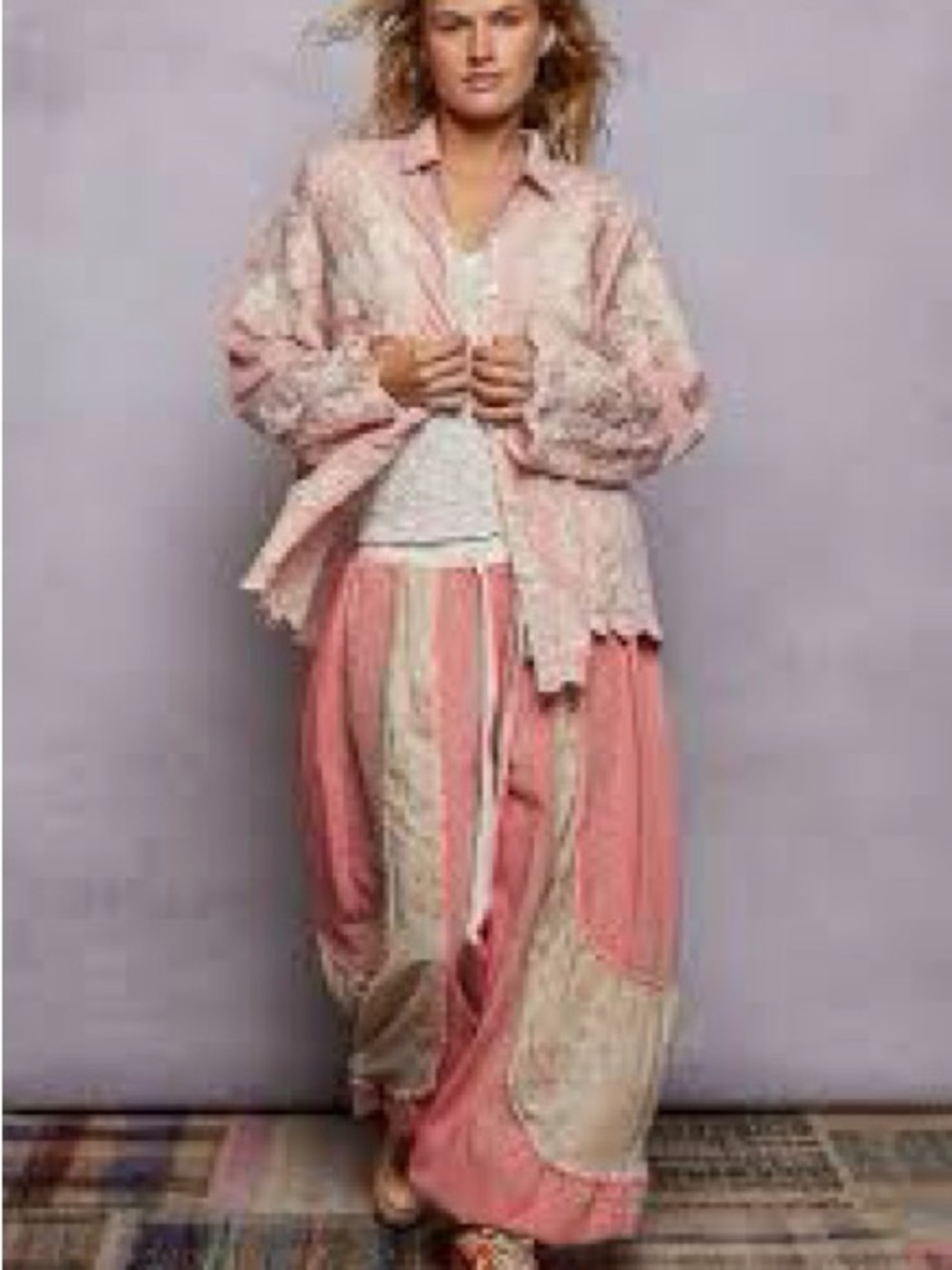 💗 ✨ POL Pink and Cream Boho Patchwork Pants Joggers 💗✨ - Picture 2 of 5